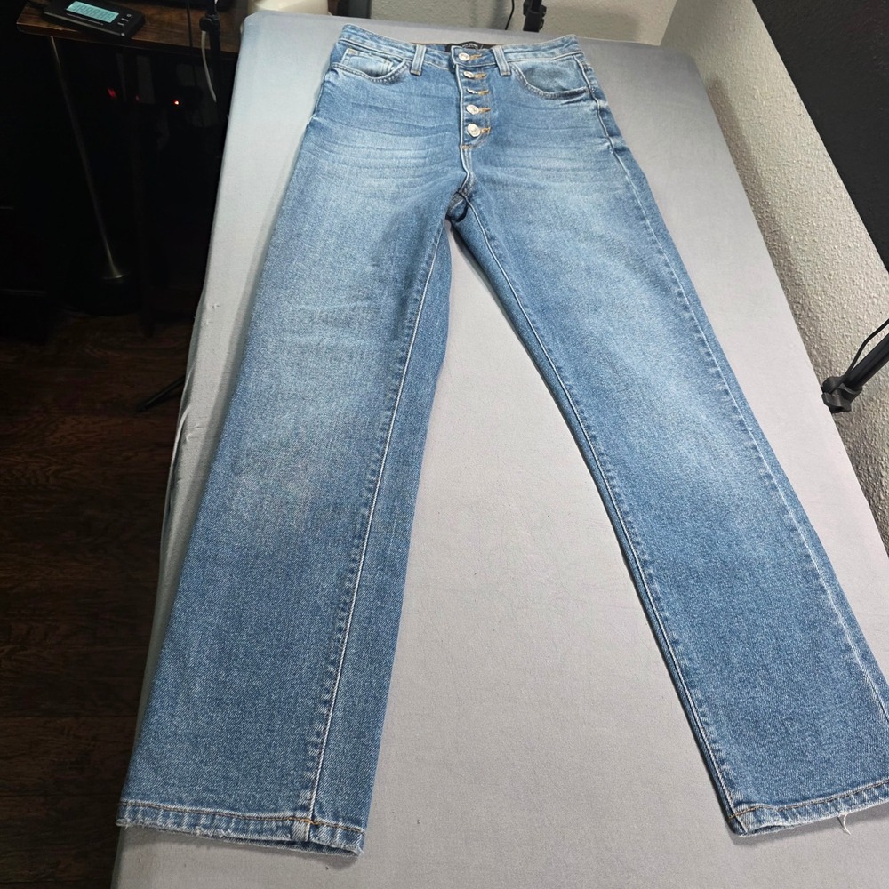 Just Black Denim High Rise Straight Leg Jeans Medium Wash Button Fly Size 25